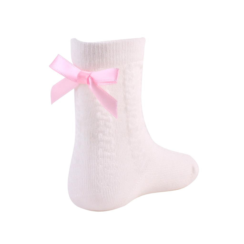 Baby Girls Knee High Long Socks Bow Cotton Casual Stockings 2-4T White