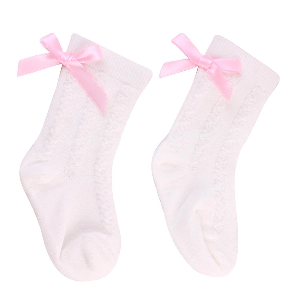 Baby Girls Knee High Long Socks Bow Cotton Casual Stockings 2-4T White