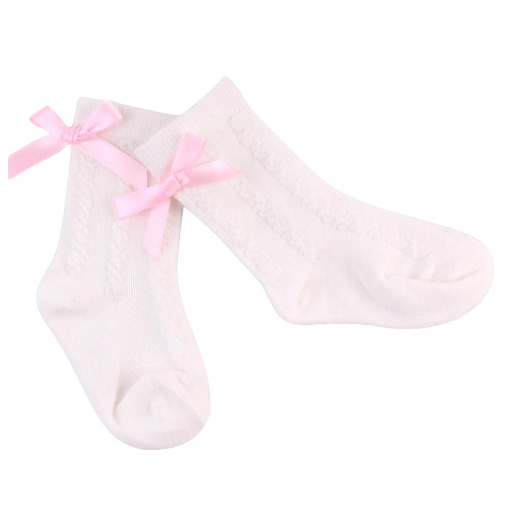 Baby Girls Knee High Long Socks Bow Cotton Casual Stockings 2-4T White