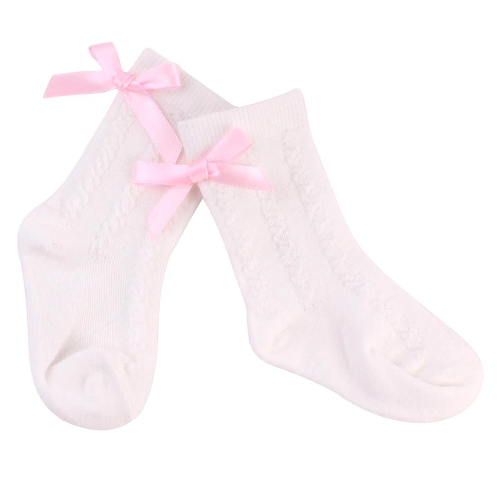 Baby Girls Knee High Long Socks Bow Cotton Casual Stockings 2-4T White