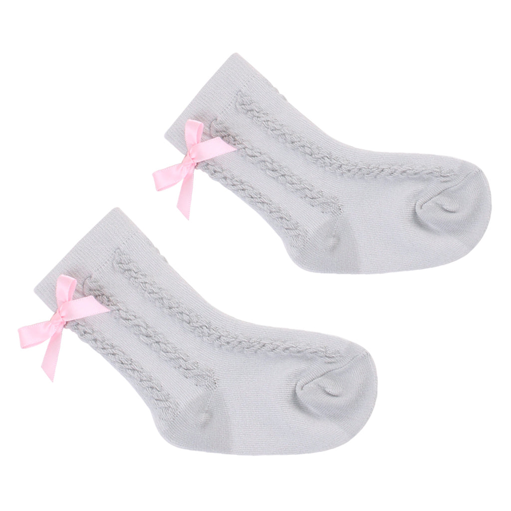 Baby Girls Knee High Long Socks Bow Cotton Casual Stockings 0-2T Gray