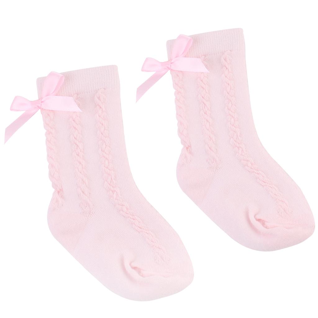 Baby Girls Knee High Long Socks Bow Cotton Casual Stockings 0-2T Pink