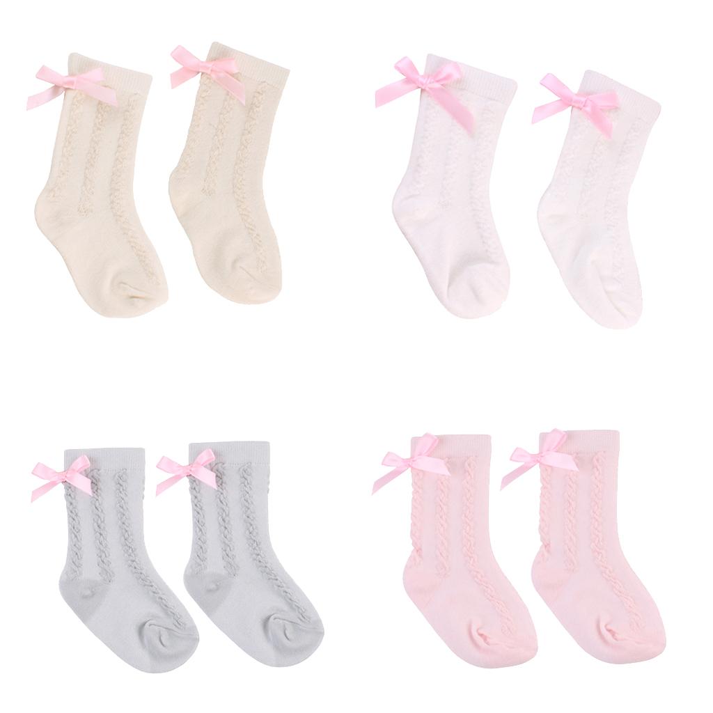 Baby Girls Knee High Long Socks Bow Cotton Casual Stockings 0-2T White