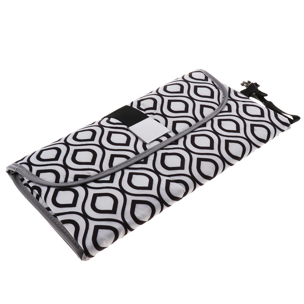 Baby Portable Changing Pad 3-in-1 Diaper Clutch Changing Station White+Black