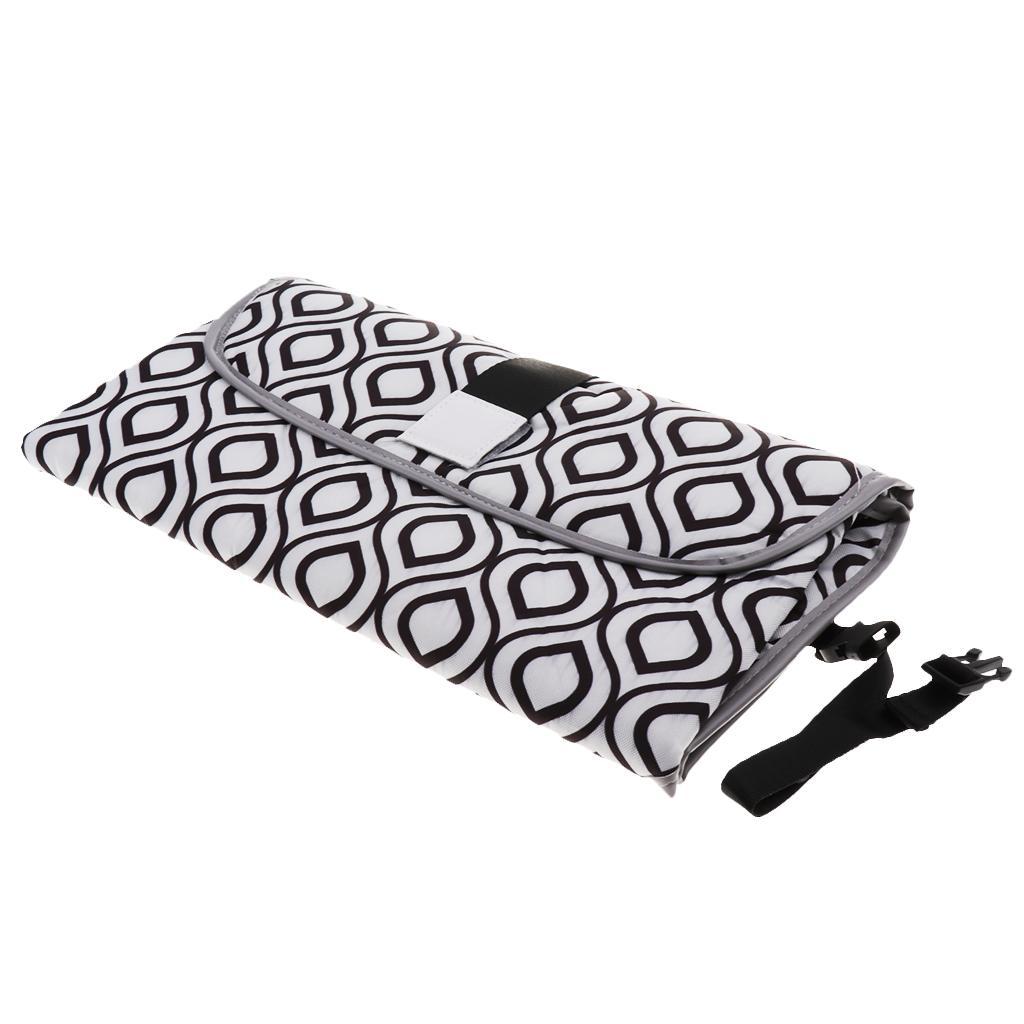 Baby Portable Changing Pad 3-in-1 Diaper Clutch Changing Station White+Black