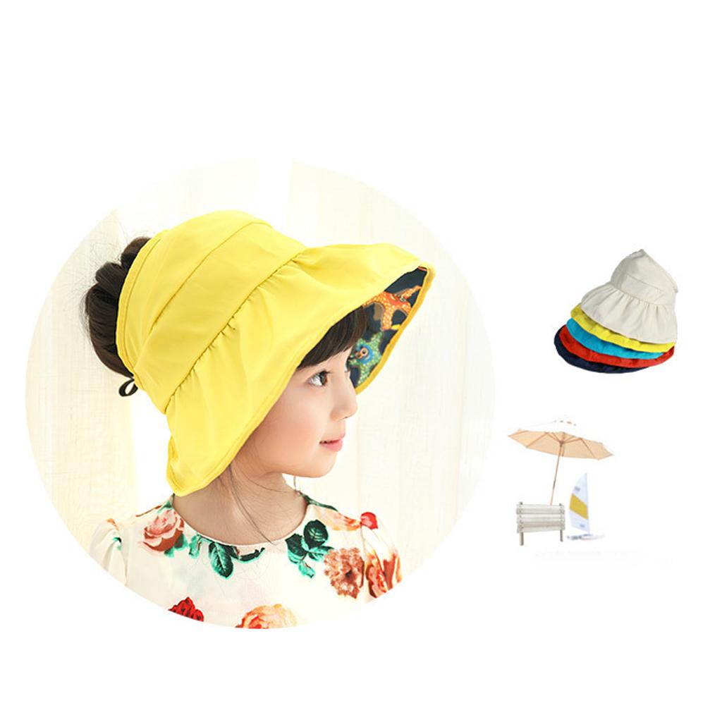 Summer Children's Sun Visor Hat  Beach Hat Wide Brim Adjustable Cap Yellow