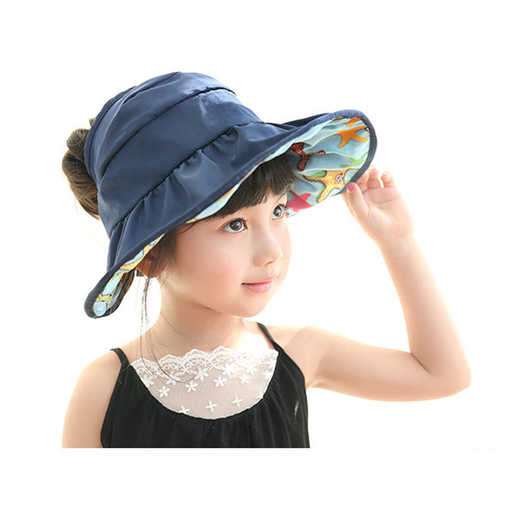 Summer Children's Sun Visor Hat  Beach Hat Wide Brim Adjustable Cap Blue