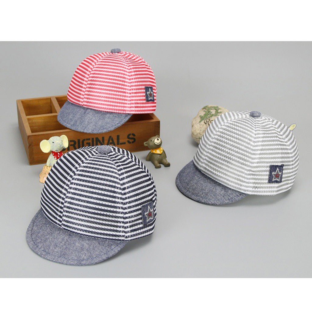 Baby Boy Hats Striped Soft Cotton Sunhat Baseball Cap Sun Hat Beret Gray