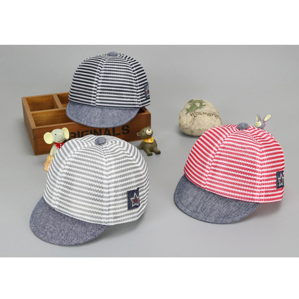 Baby Boy Hats Striped Soft Cotton Sunhat Baseball Cap Sun Hat Beret Gray