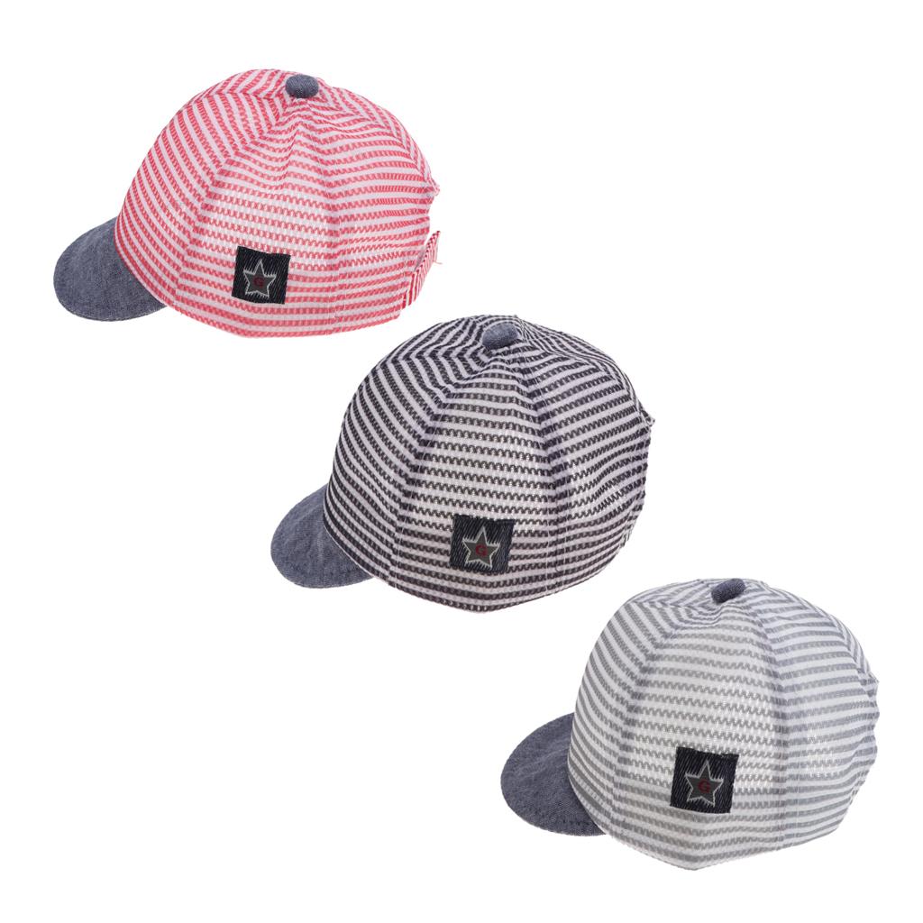 Baby Boy Hats Striped Soft Cotton Sunhat Baseball Cap Sun Hat Beret Mesh-Red