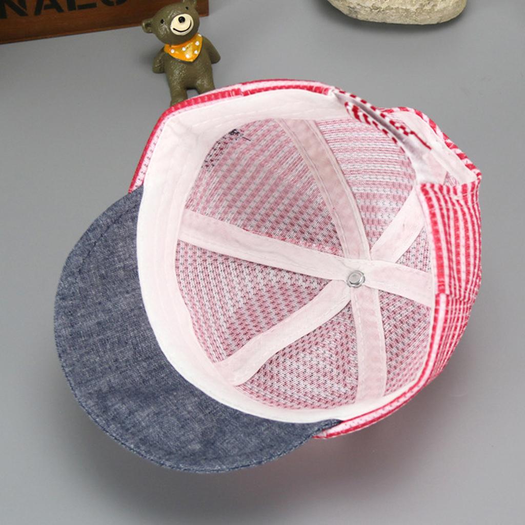 Baby Boy Hats Striped Soft Cotton Sunhat Baseball Cap Sun Hat Beret Mesh-Red