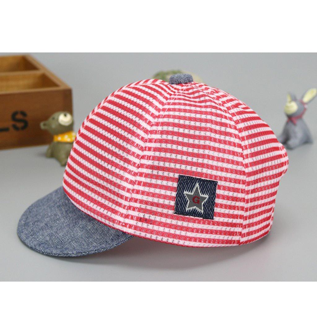 Baby Boy Hats Striped Soft Cotton Sunhat Baseball Cap Sun Hat Beret Mesh-Red