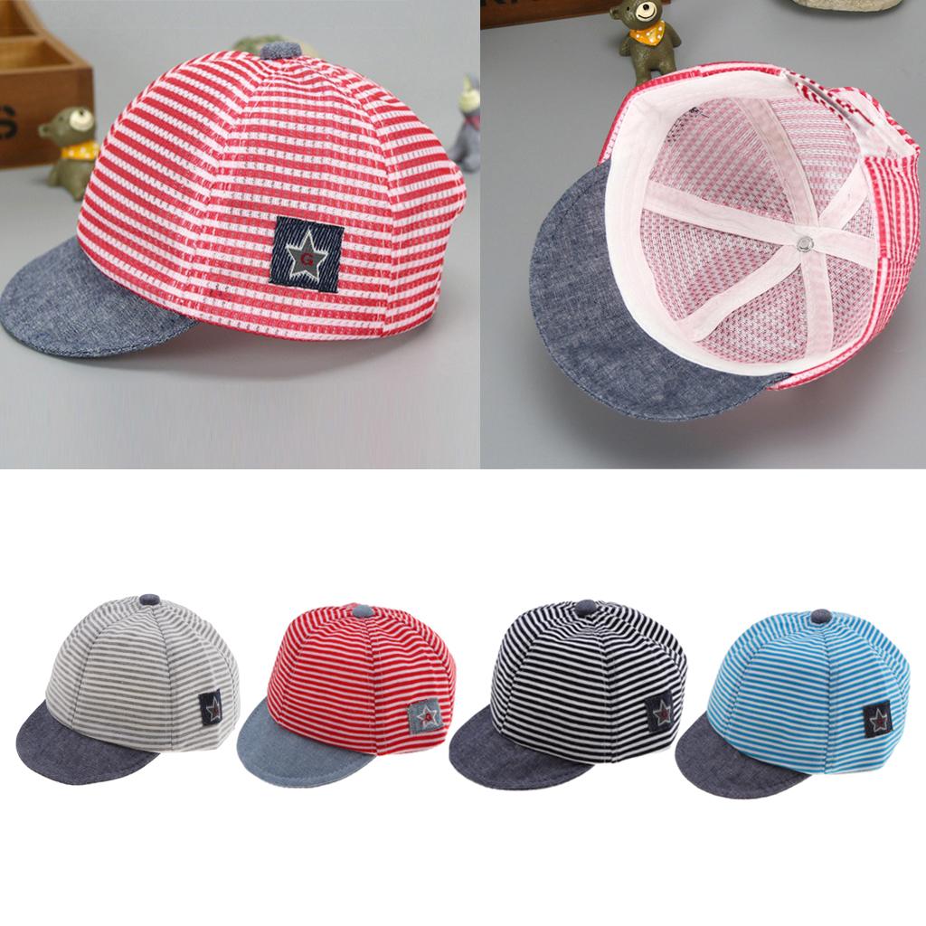 Baby Boy Hats Striped Soft Cotton Sunhat Baseball Cap Sun Hat Beret Mesh-Red