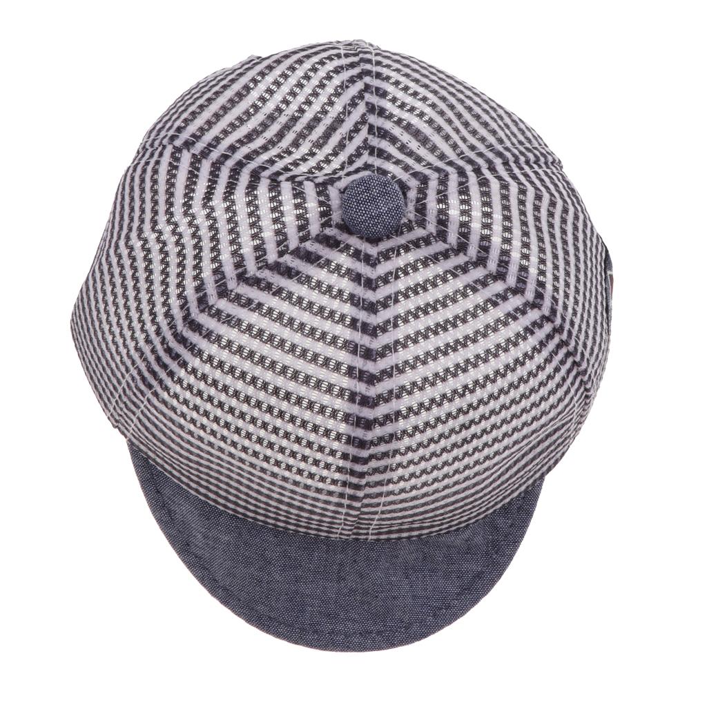 Baby Boy Hats Striped Soft Cotton Sunhat Baseball Cap Sun Hat Beret Mesh-Navy