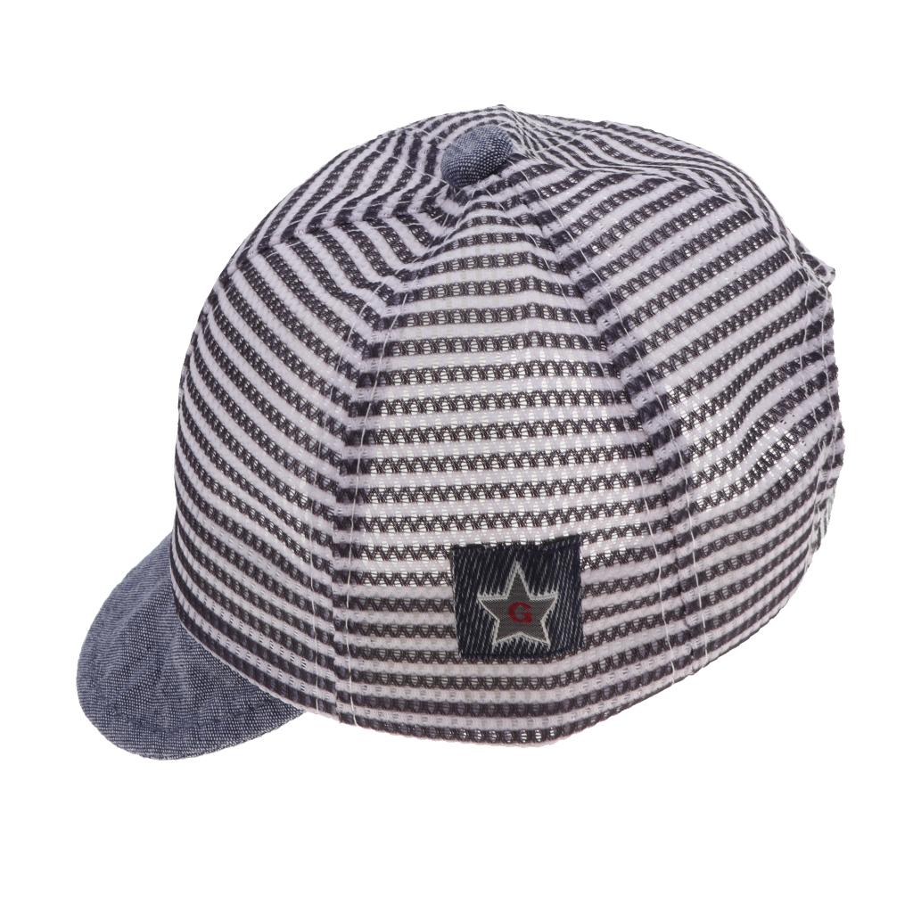 Baby Boy Hats Striped Soft Cotton Sunhat Baseball Cap Sun Hat Beret Mesh-Navy