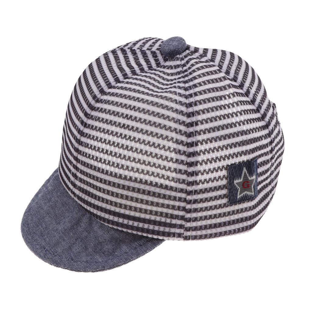 Baby Boy Hats Striped Soft Cotton Sunhat Baseball Cap Sun Hat Beret Mesh-Navy