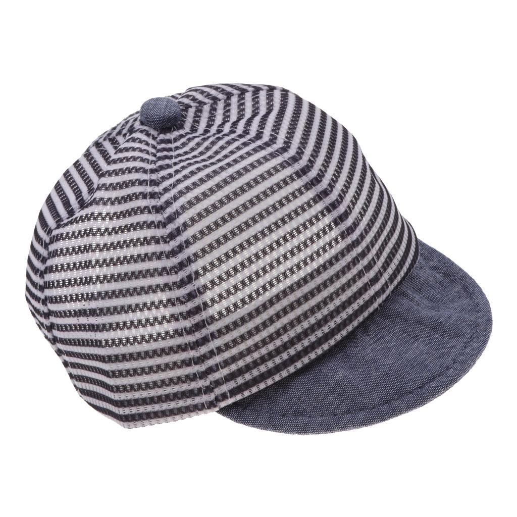 Baby Boy Hats Striped Soft Cotton Sunhat Baseball Cap Sun Hat Beret Mesh-Navy