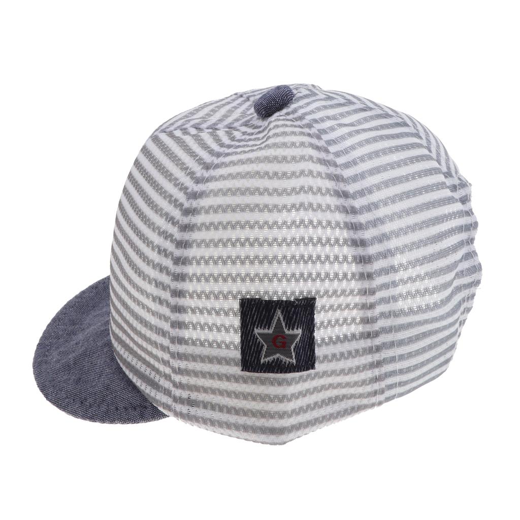 Baby Boy Hats Striped Soft Cotton Sunhat Baseball Cap Sun Hat Beret Mesh-Gray