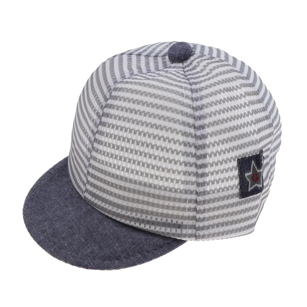 Baby Boy Hats Striped Soft Cotton Sunhat Baseball Cap Sun Hat Beret Mesh-Gray