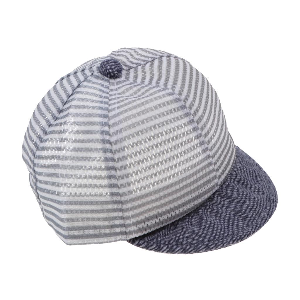 Baby Boy Hats Striped Soft Cotton Sunhat Baseball Cap Sun Hat Beret Mesh-Gray