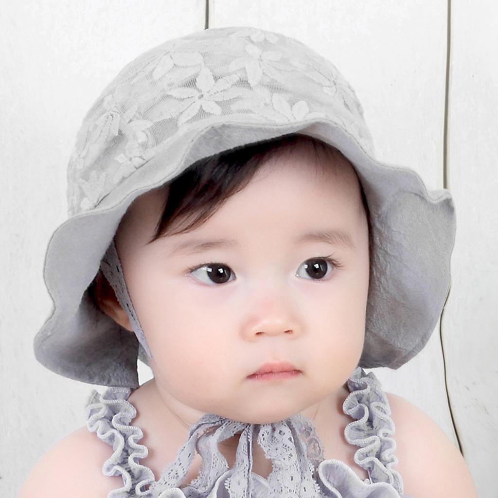 Baby Toddler Kids Bucket Breathable Sun Hat with Chin Strap Gray