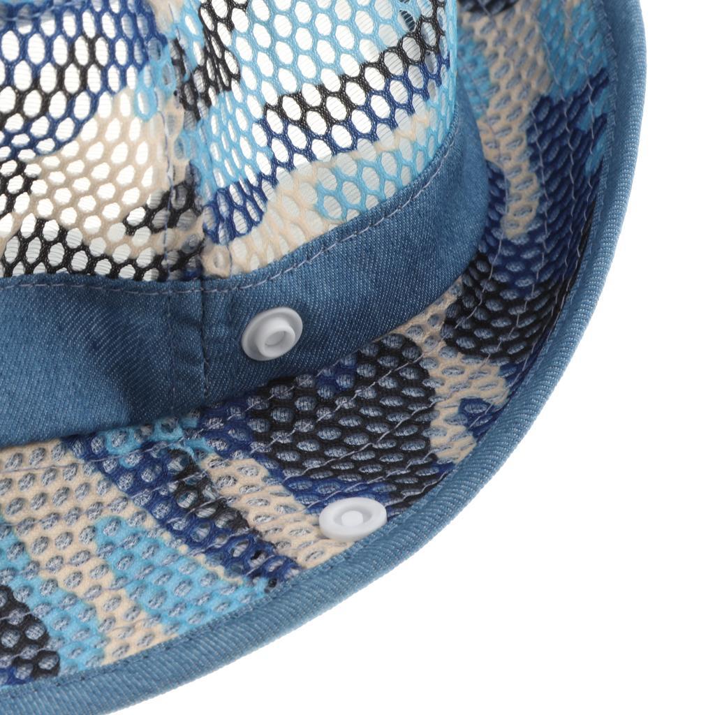 Baby Mesh Camo Fishing Bucket Sun Hat Summer Cap with Chin Strap  Blue