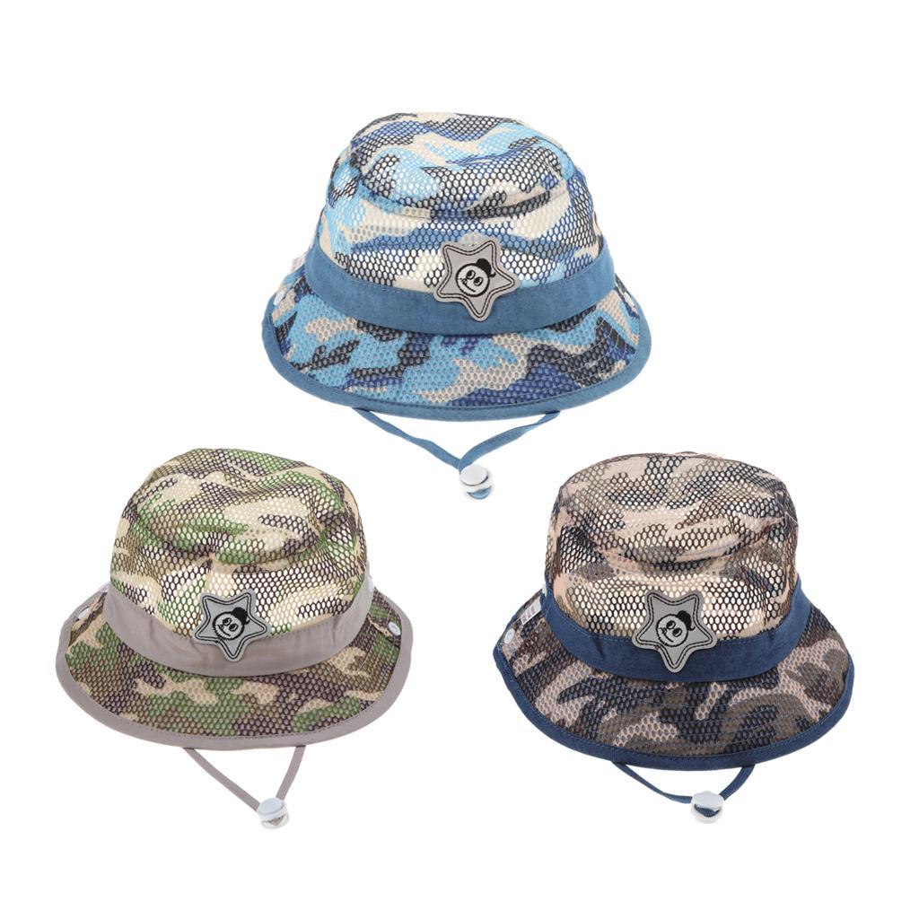 Baby Mesh Camo Fishing Bucket Sun Hat Summer Cap with Chin Strap  Blue