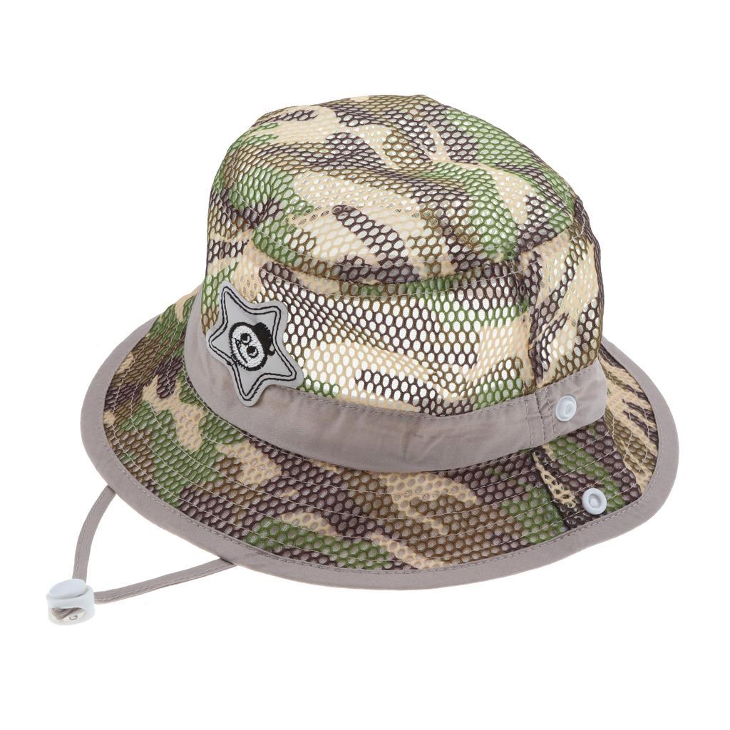 Baby Mesh Camo Fishing Bucket Sun Hat Summer Cap with Chin Strap  Khaki