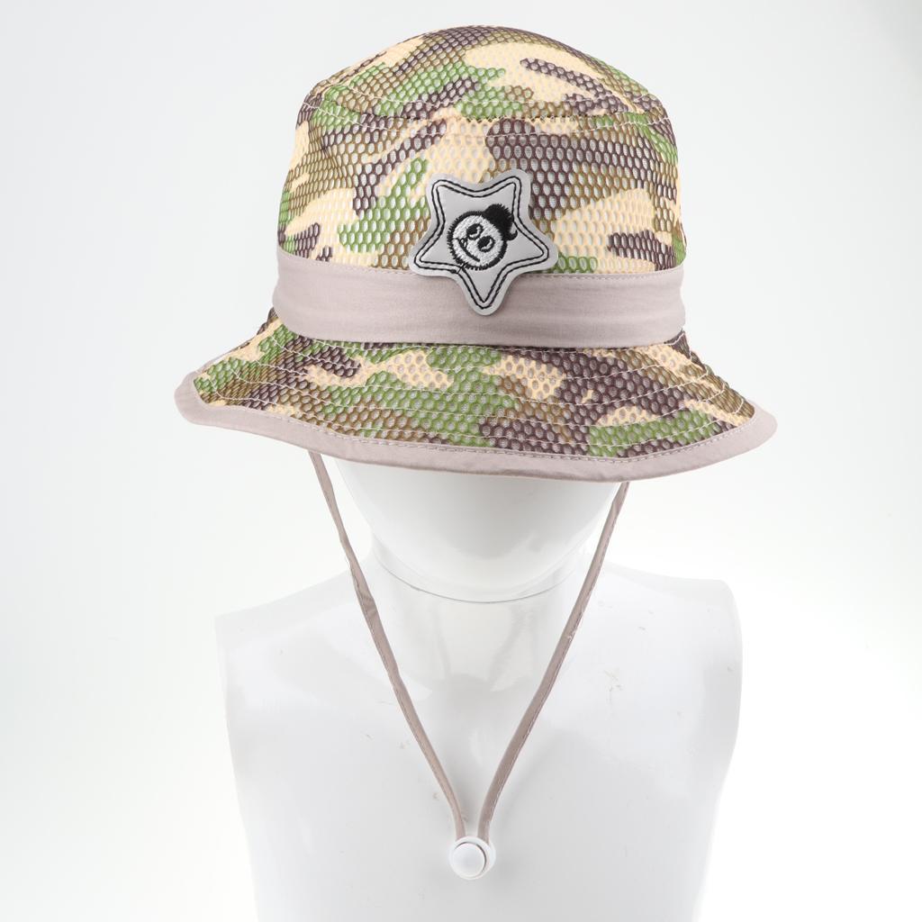 Baby Mesh Camo Fishing Bucket Sun Hat Summer Cap with Chin Strap  Khaki