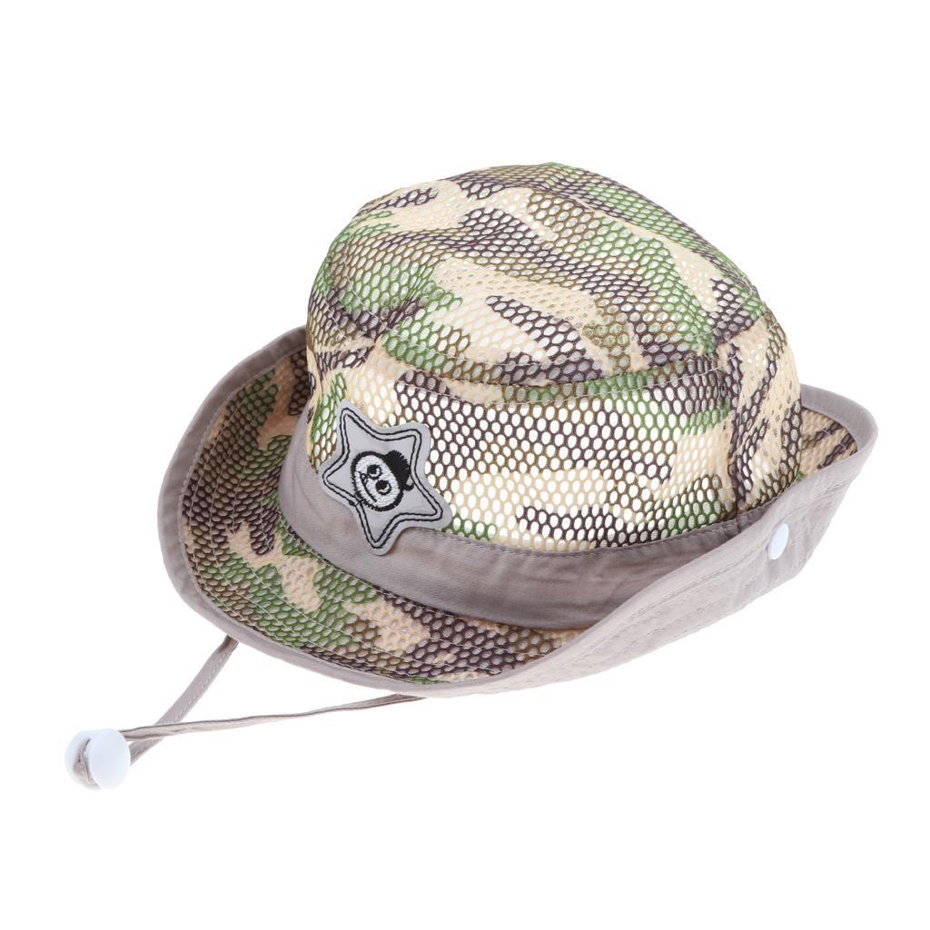 Baby Mesh Camo Fishing Bucket Sun Hat Summer Cap with Chin Strap  Khaki