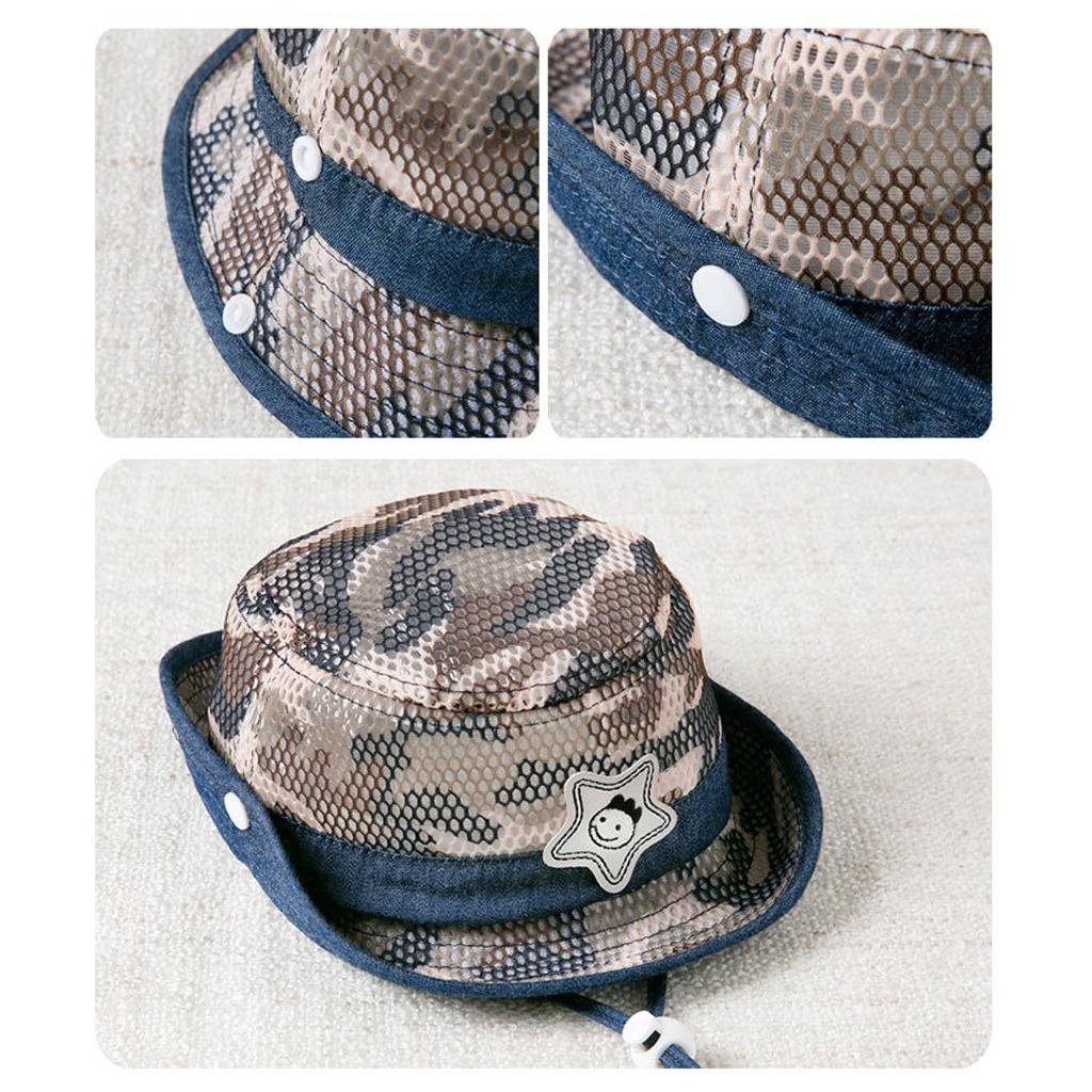 Baby Mesh Camo Fishing Bucket Sun Hat Summer Cap with Chin Strap  Brown