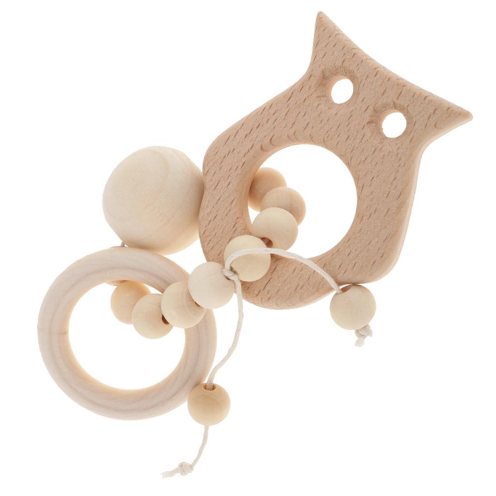 Natural Wooden Baby Teether Wood Teething Bracelet Ring  Style 1-Owl