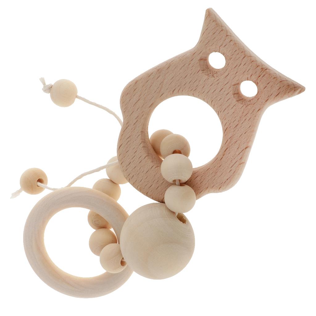 Natural Wooden Baby Teether Wood Teething Bracelet Ring  Style 1-Owl