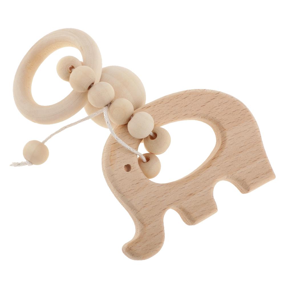 Natural Wooden Baby Teether Wood Teething Bracelet Ring  Style 1-Elephant