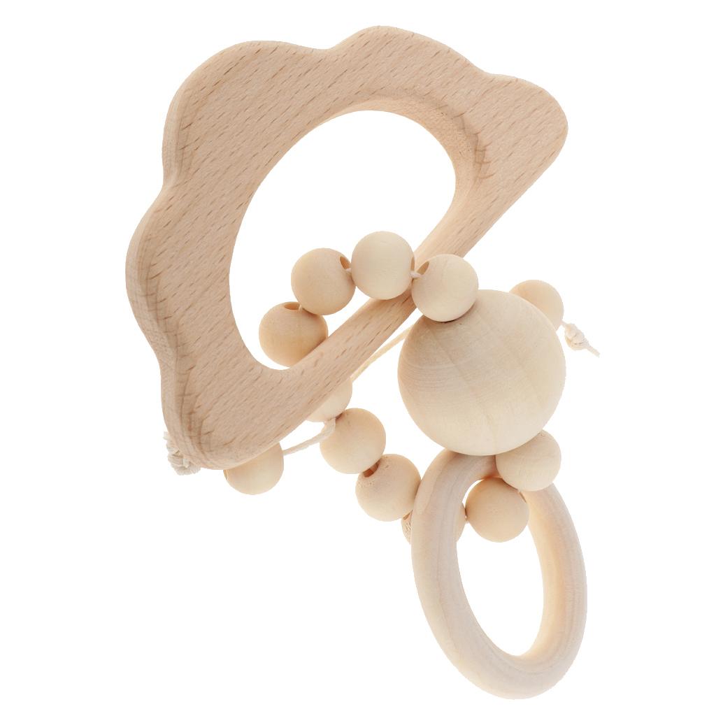 Natural Wooden Baby Teether Wood Teething Bracelet Ring  Style 1-Cloud