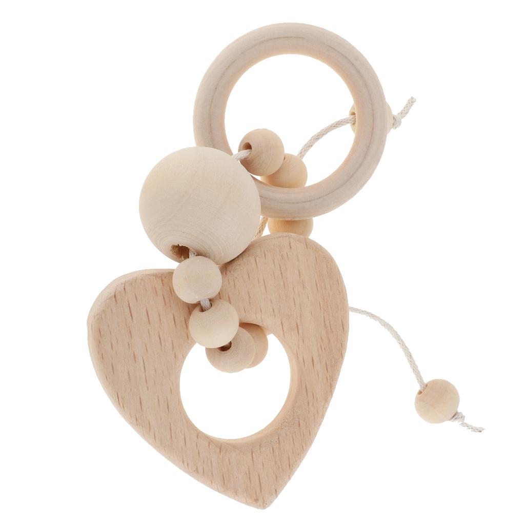 Natural Wooden Baby Teether Wood Teething Bracelet Ring  Style 1-Heart