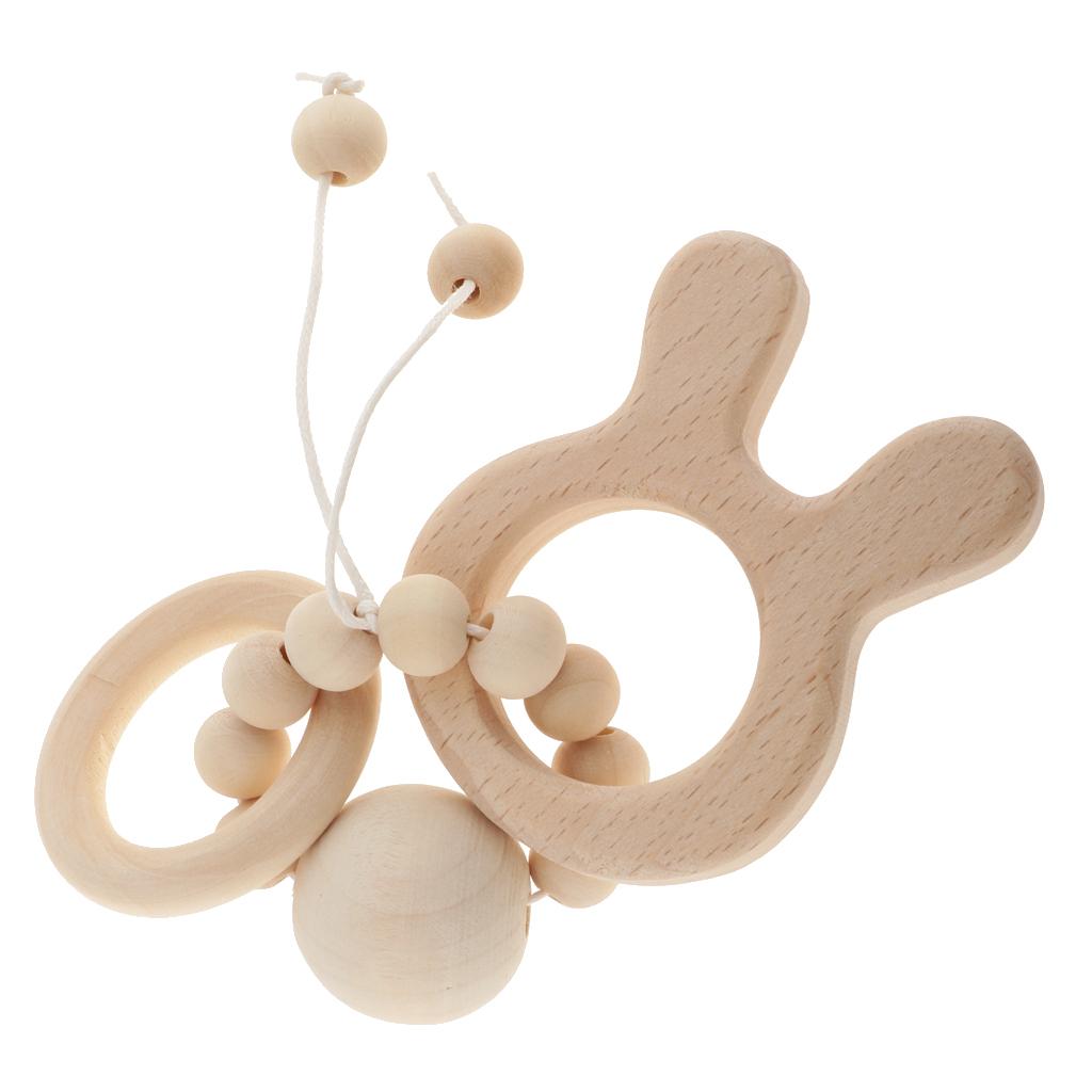 Natural Wooden Baby Teether Wood Teething Bracelet Ring  Style 1-Rabbit