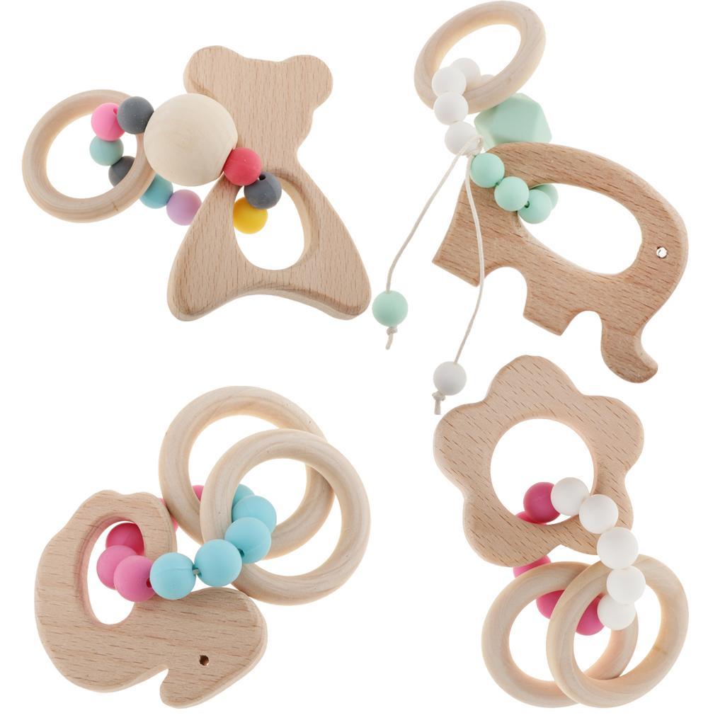 Baby Teething Bead Wood Teether Bracelet Infant Grasping Toy Cloud