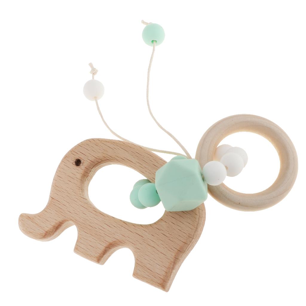 Baby Teething Bead Wood Teether Bracelet Infant Grasping Toy Elephant