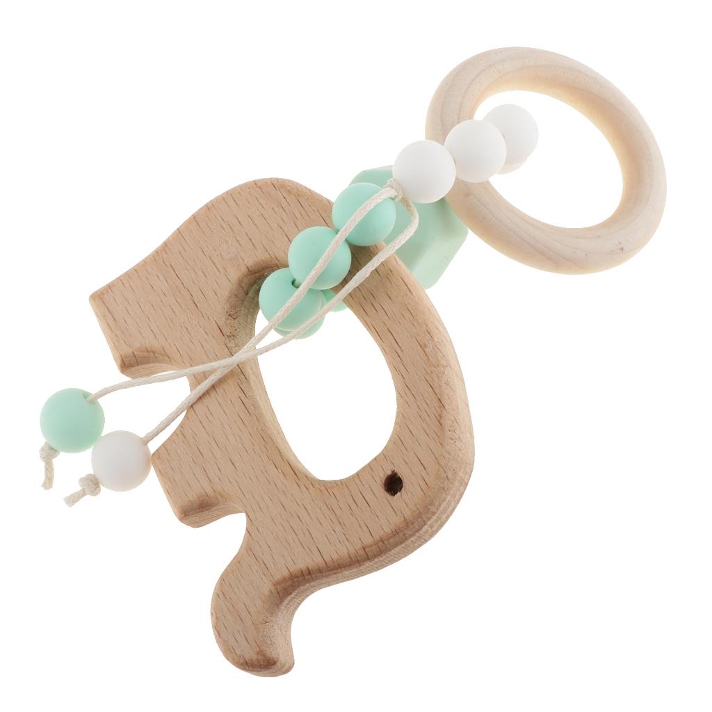 Baby Teething Bead Wood Teether Bracelet Infant Grasping Toy Elephant