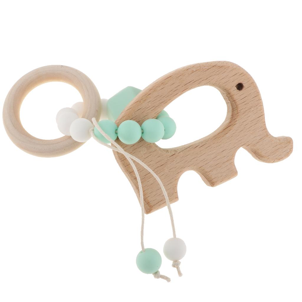 Baby Teething Bead Wood Teether Bracelet Infant Grasping Toy Elephant