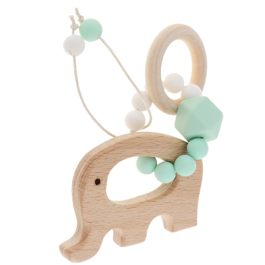 Baby Teething Bead Wood Teether Bracelet Infant Grasping Toy Elephant