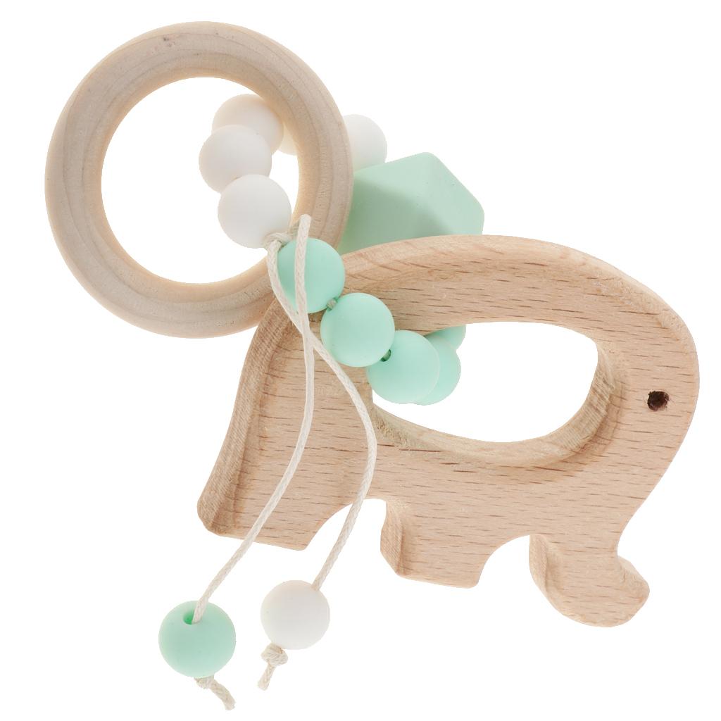 Baby Teething Bead Wood Teether Bracelet Infant Grasping Toy Elephant