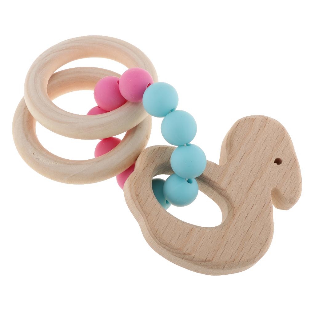 Baby Teething Bead Wood Teether Bracelet Infant Grasping Toy Swan