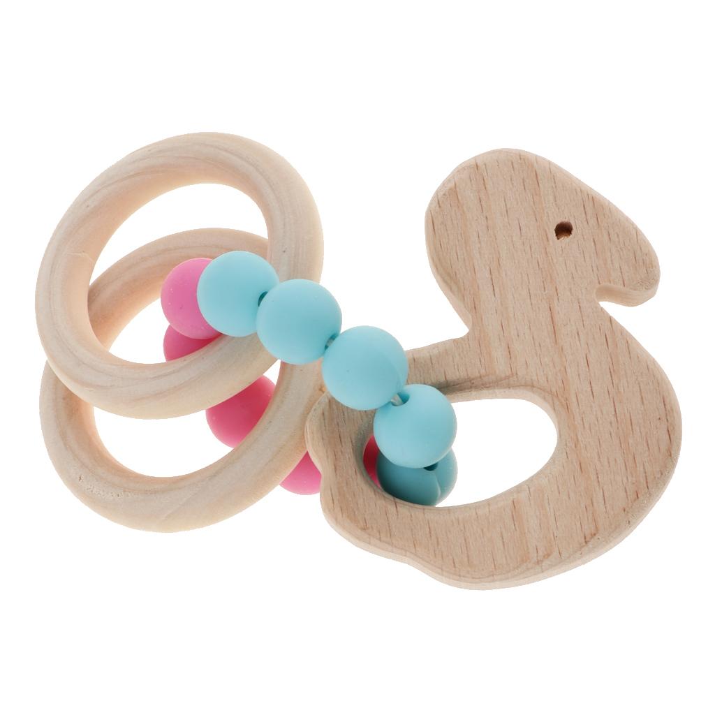 Baby Teething Bead Wood Teether Bracelet Infant Grasping Toy Swan