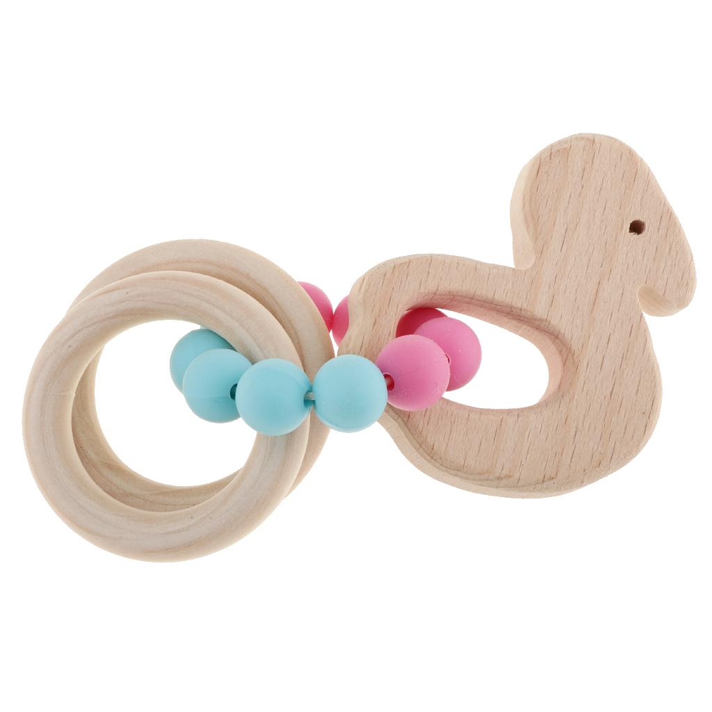 Baby Teething Bead Wood Teether Bracelet Infant Grasping Toy Swan