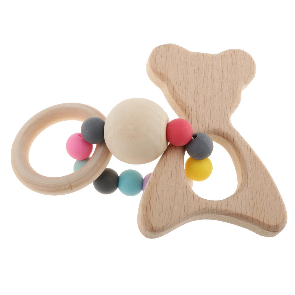 Baby Teething Bead Wood Teether Bracelet Infant Grasping Toy Bear