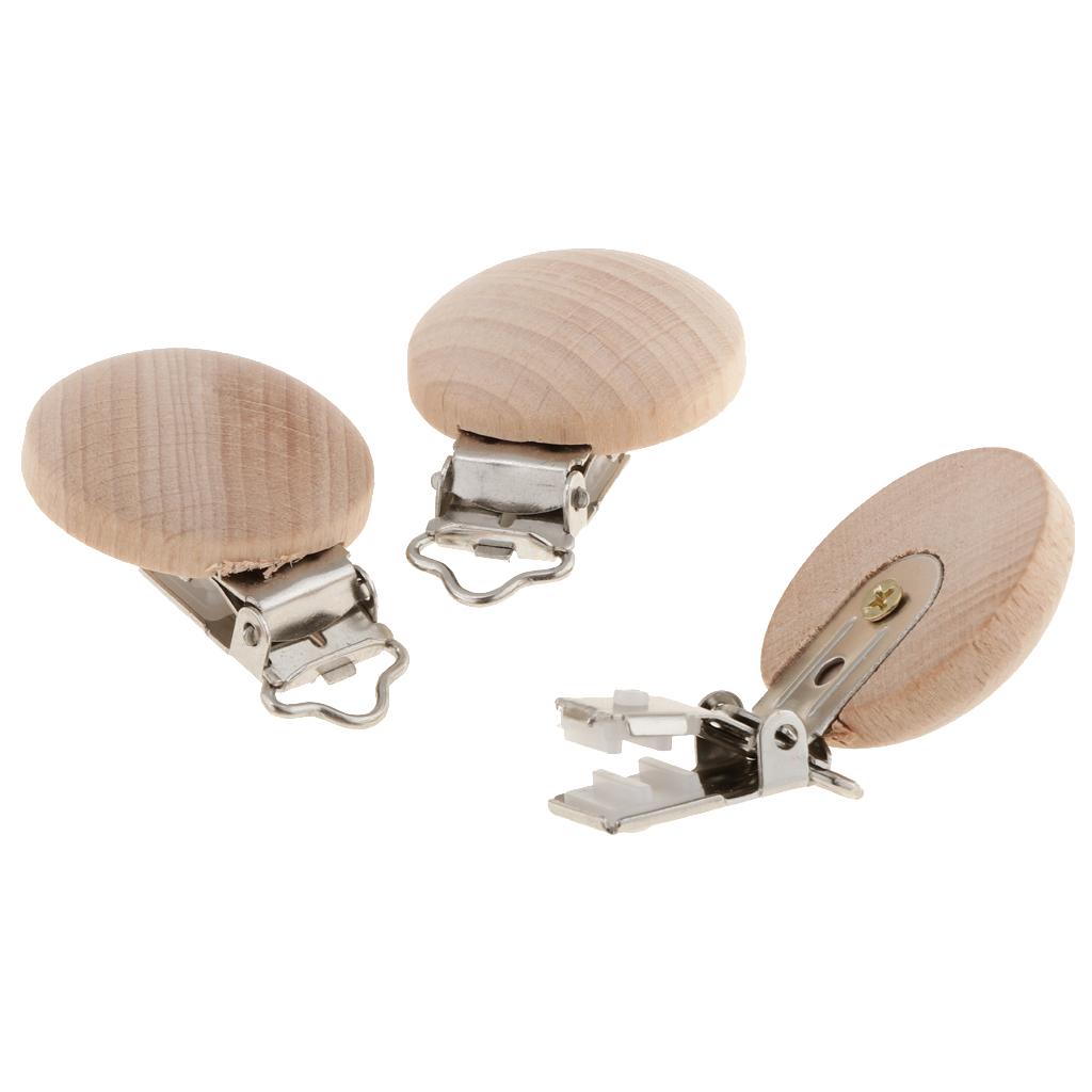 5 Pieces Round Holes Wooden Dummy Pacifier Clip for Infant Baby 3.5mm