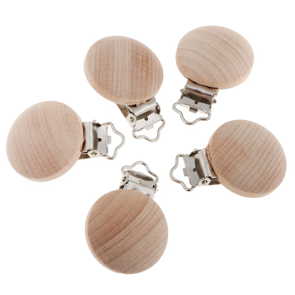 5 Pieces Round Holes Wooden Dummy Pacifier Clip for Infant Baby 3.5mm