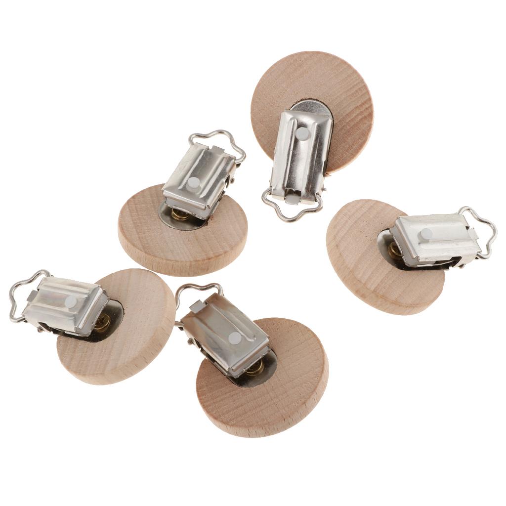 5 Pieces Round Holes Wooden Dummy Pacifier Clip for Infant Baby 3.5mm